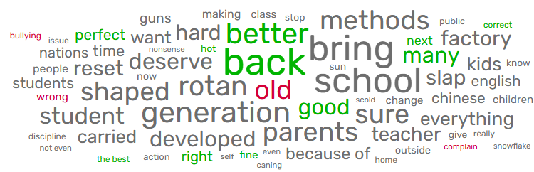 Word cloud analysis on the announcement of school caning and MOE school policy.