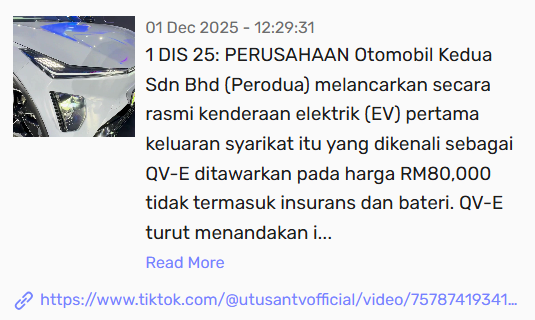 Automotive content creator @utusantvofficial shares in-depth EV car reviews in Malaysia, along with up-to-date electric vehicle news and insights